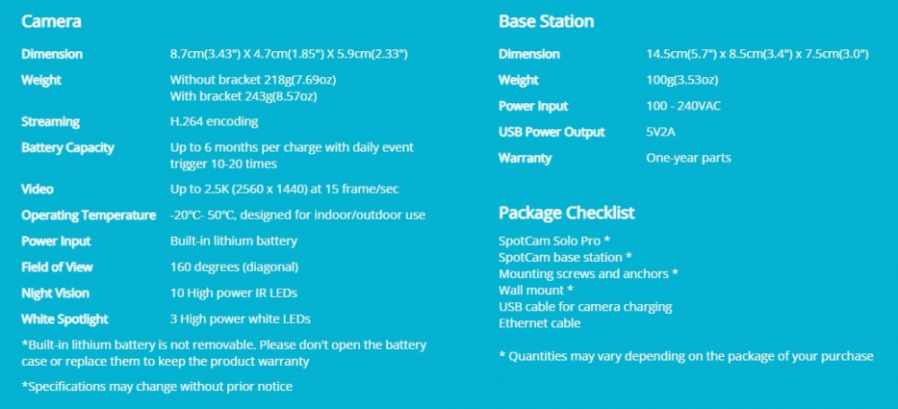 spotcam solo pro specs